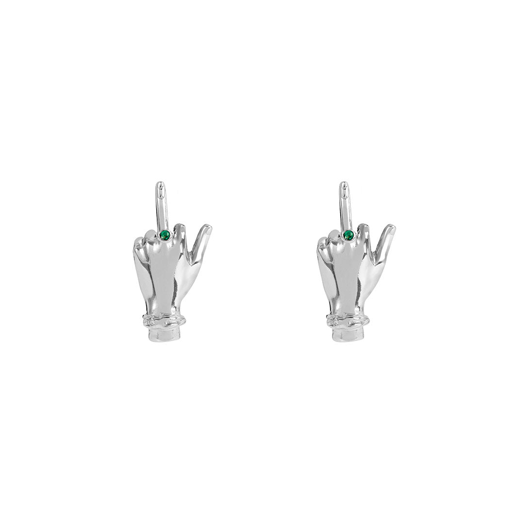Paola Vilas sterling silver middle finger earring with emeralds