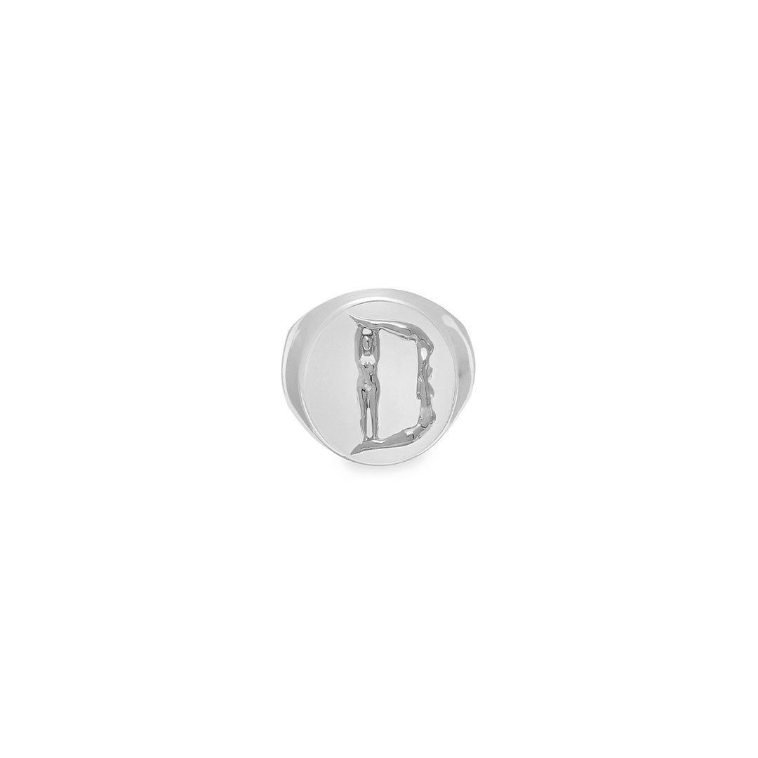 Sterling silver chevalier ring of the letter D