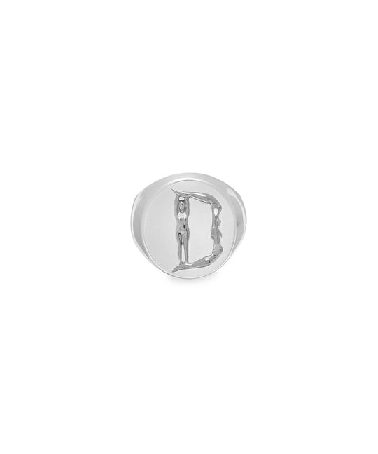 Sterling silver chevalier ring of the letter D