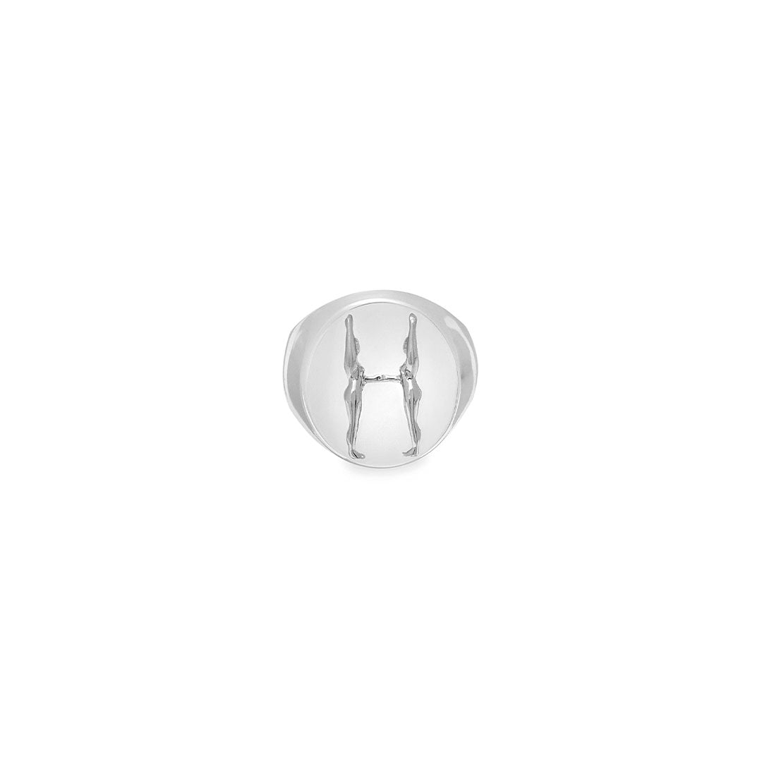 Sterling silver chevalier ring of the letter H