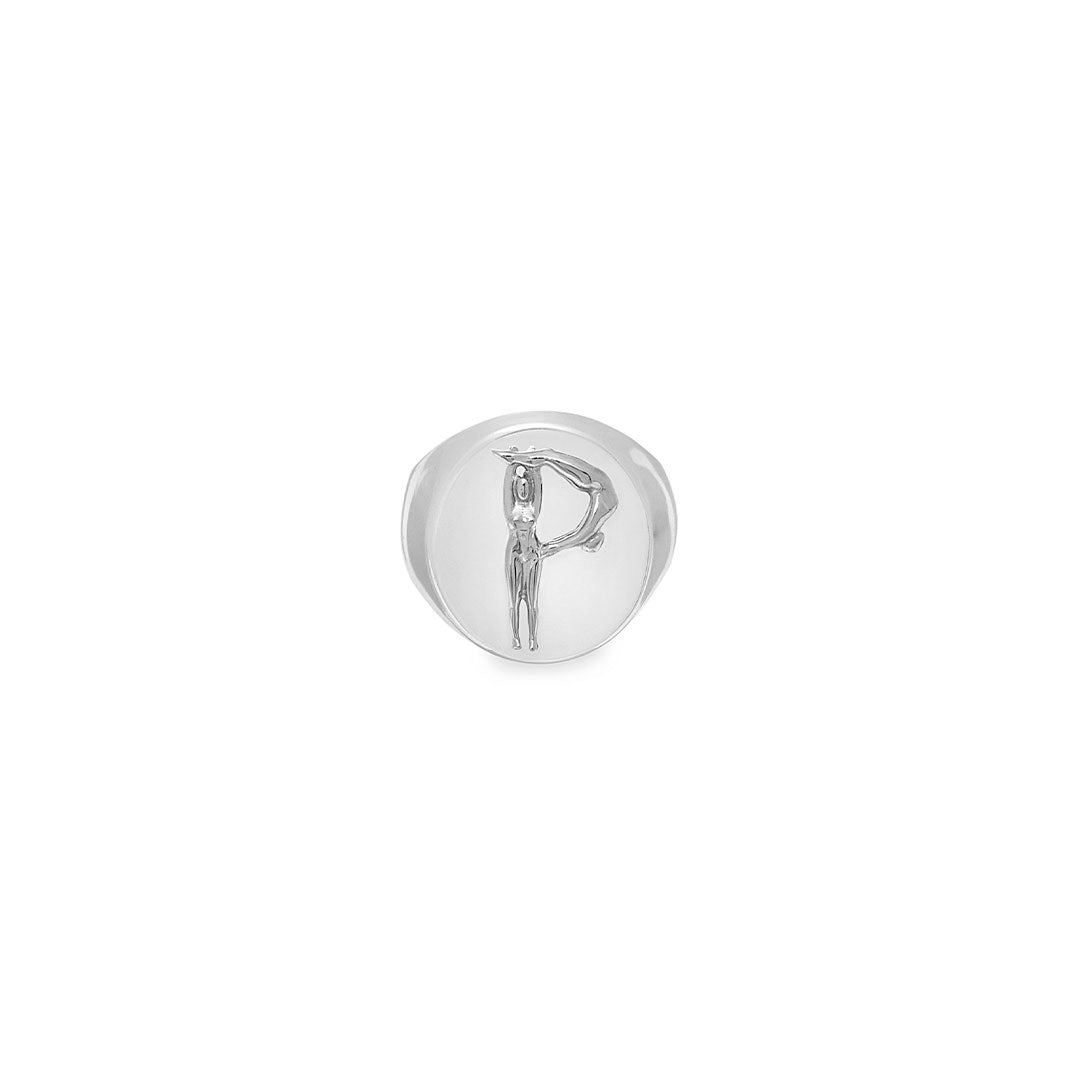 Sterling silver chevalier ring of the letter P