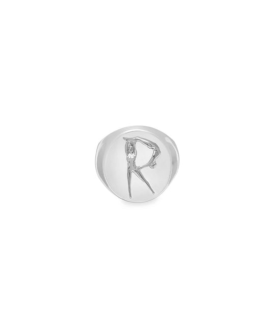 Sterling silver chevalier ring of the letter R