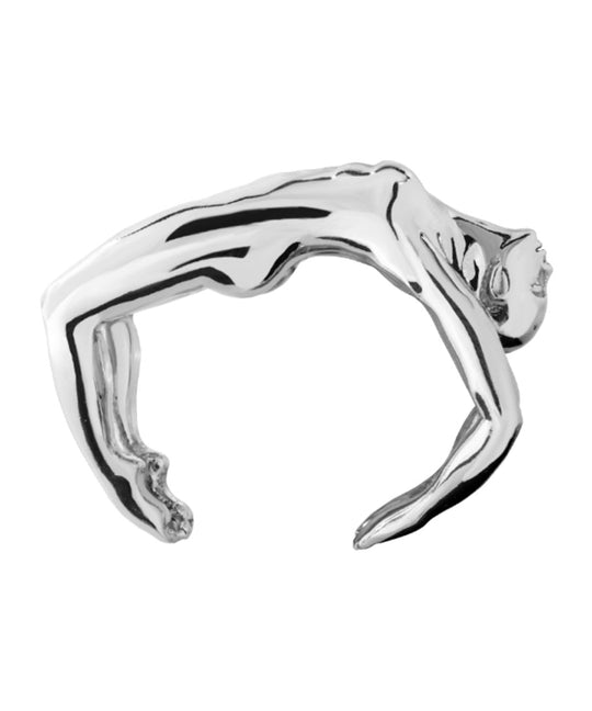 Sculptural bracelet featuring a female body in sterling silver