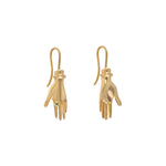 Sculptural hand-shaped earrings in sterling silver with 18k gold plating and emerald