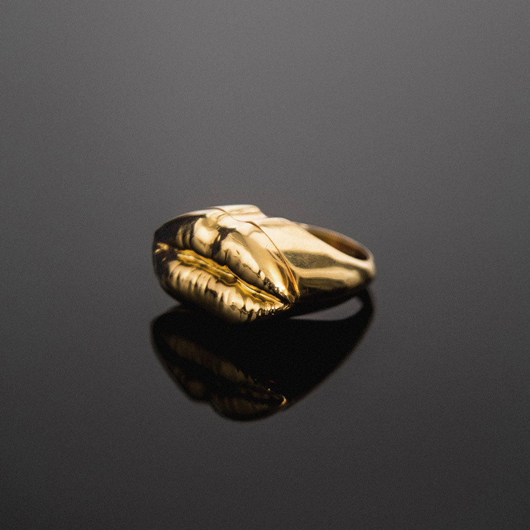 Chevalier ring of a mouth with a compartment in sterling silver and 18k gold plating