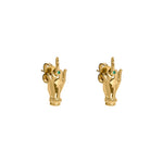 Paola Vilas middle finger earring in sterling silver with 18k gold plating and emeralds