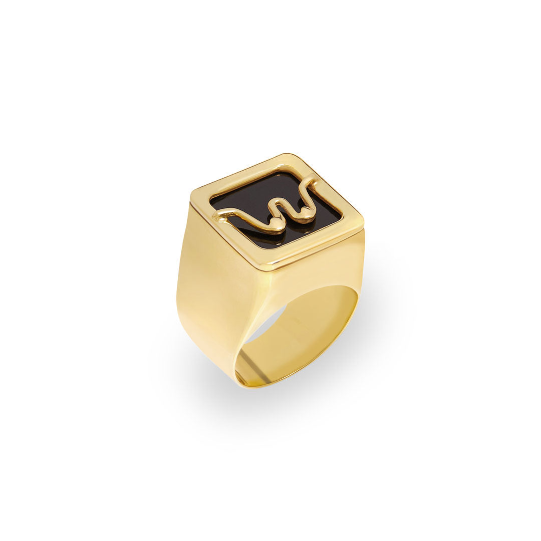 Chevalier ring in sterling silver with 18k gold plating of minimalistic breasts