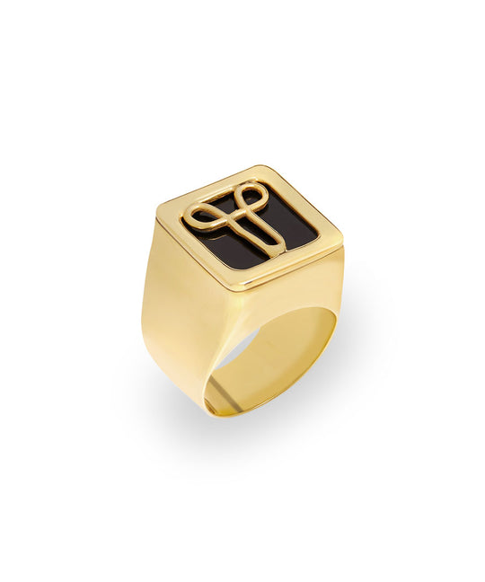 Chevalier ring in sterling silver with 18k gold plating of a minimalistic uterus