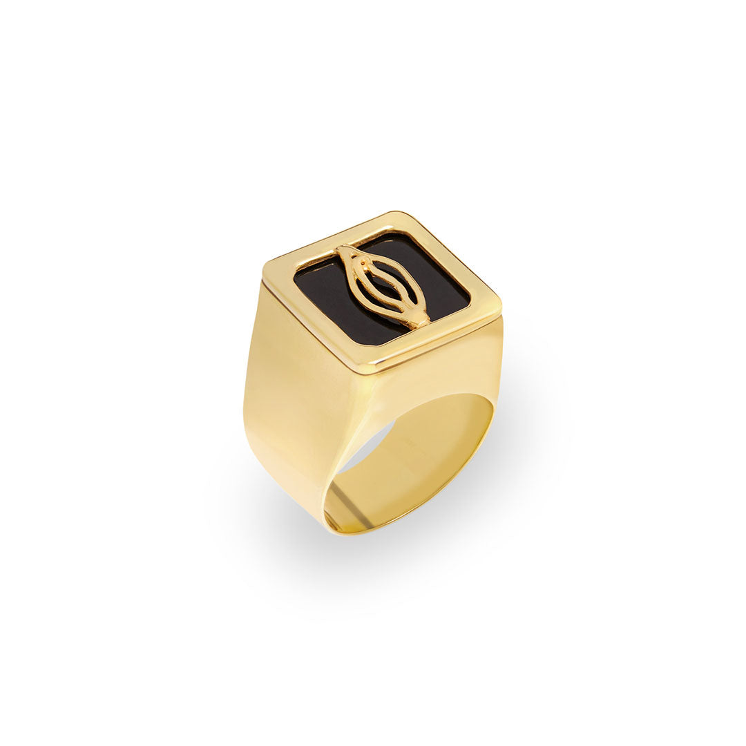 Chevalier ring in sterling silver with 18k gold plating of a minimalistic vulva