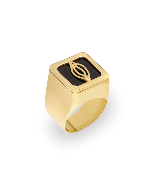 Chevalier ring in sterling silver with 18k gold plating of a minimalistic vulva