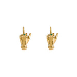 Paola Vilas sterling silver middle finger earring with 18k gold plating and emeralds