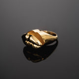 Chevalier ring with a compartment in sterling silver and 18k gold plating of a mouth