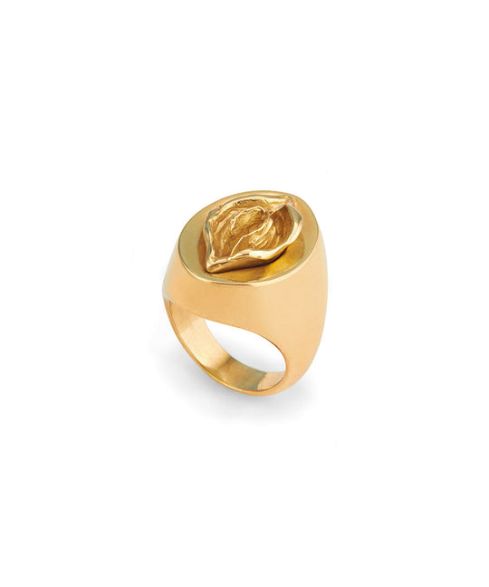 Sterling silver and 18k gold ring of an abstract vulva