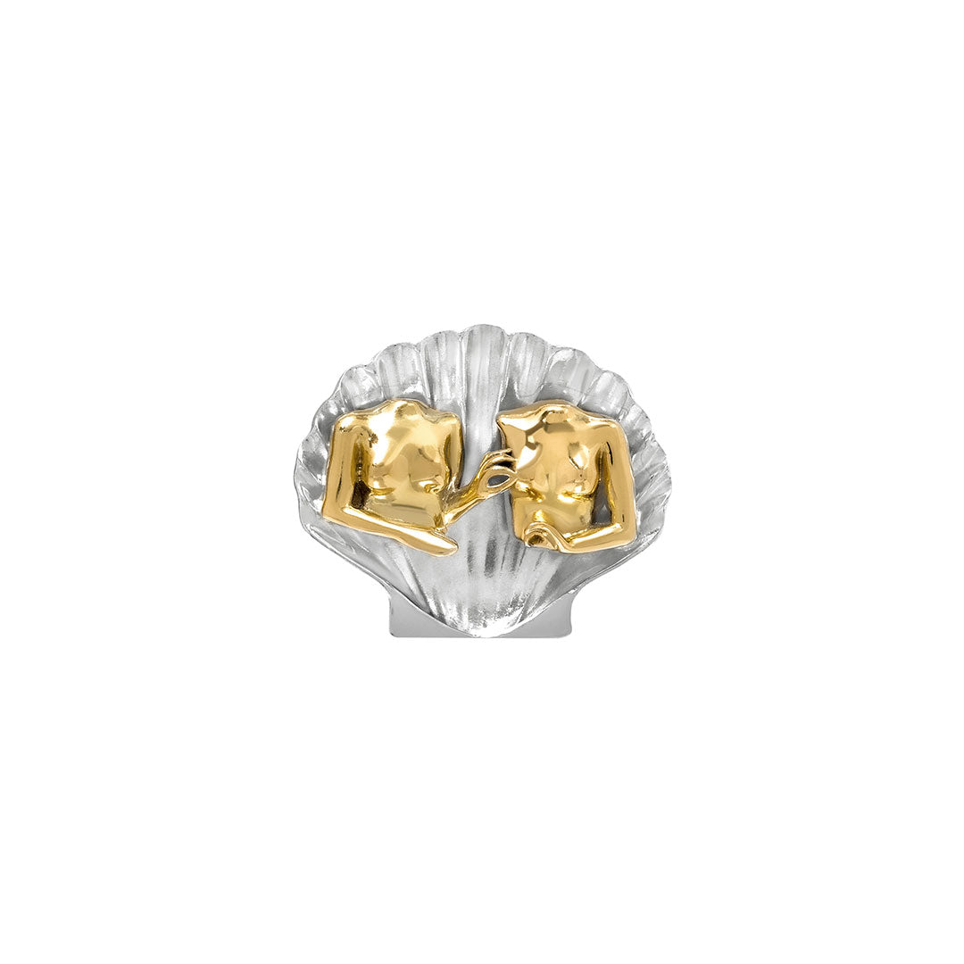 Sterling silver ring with 18k gold plating of women in a shell