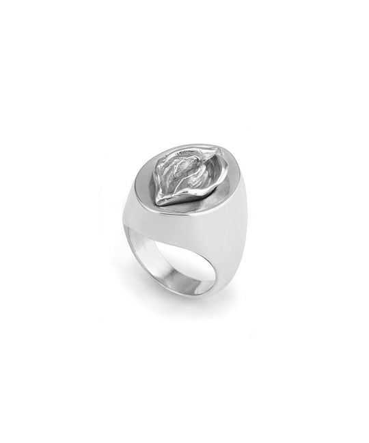Sterling silver ring of an abstract vulva