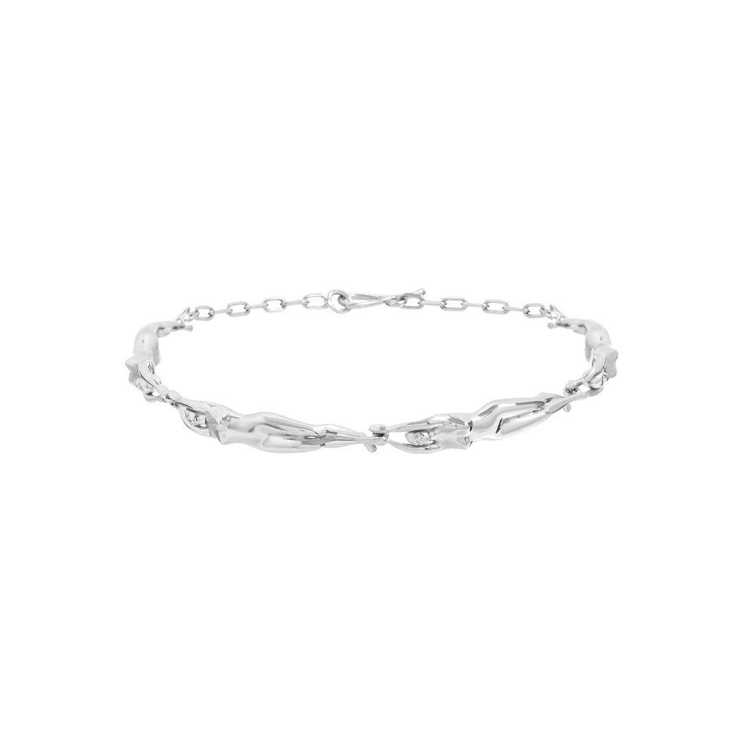 Sterling silver bracelet featuring female bodies in a chain