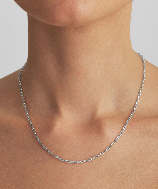Model wearing 45cm Cartier chain in sterling silver