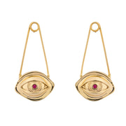 Paola Vilas, earrings, gold, ruby, eye, eyes, Felini, jewel, jewelry