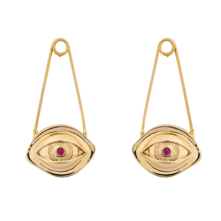 Paola Vilas, earrings, gold, ruby, eye, eyes, Felini, jewel, jewelry